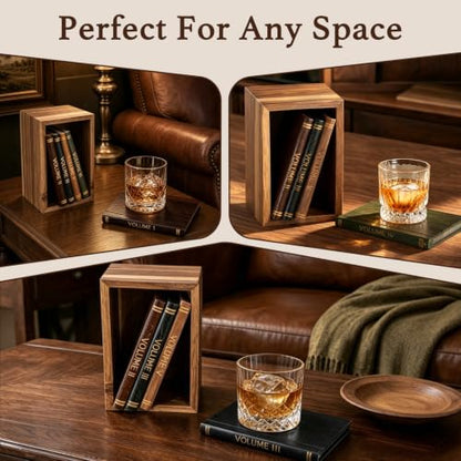 Book Coasters Set of 6 - Wooden Literary Drink Coasters with Stand