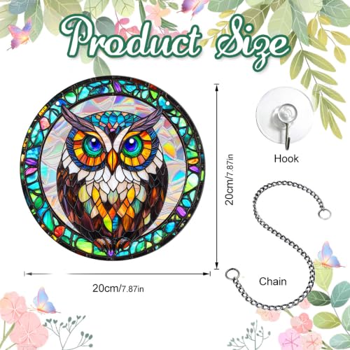 Wise Owl Pattern Sun Catcher - 7.87 Inch Acrylic Window Decor with Chain - Indoor & Garden Wall Art