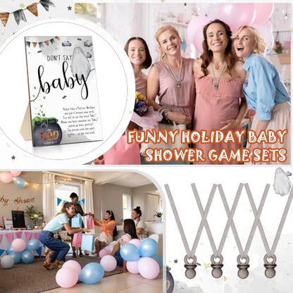 Halloween Baby Shower Game Pacifier Necklace Set - Black & Ghost Design