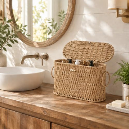 Endymion Wicker Toilet Paper Basket with Lid - Rattan Storage for Bathroom - Neutral