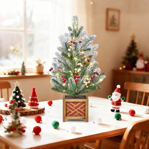Green 24 Inch Mini Christmas Tree with Lights & Ornaments - DIY Tabletop Decor