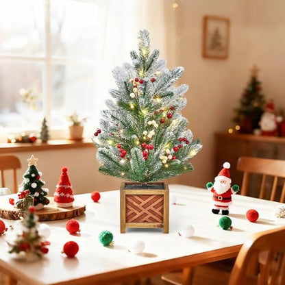 Green 24 Inch Mini Christmas Tree with Lights & Ornaments - DIY Tabletop Decor