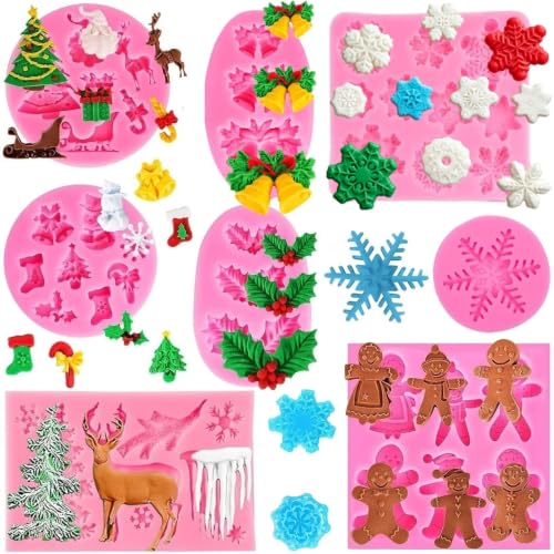 Christmas Silicone Molds - Snowflake Snowman Santa Tree Holly for Cake & Candy Decorating - Variation of Christmas Molds