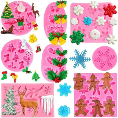 Christmas Silicone Molds - Snowflake Snowman Santa Tree Holly for Cake & Candy Decorating - Variation of Christmas Molds