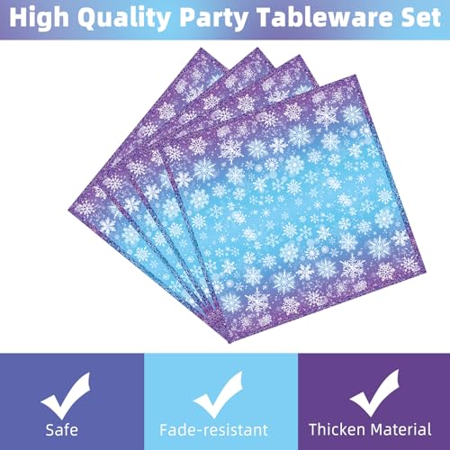 Disposable Snowflake Party Plates Napkins Forks Set for Winter Wonderland Christmas