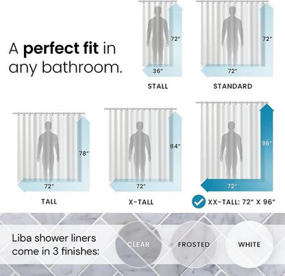 LiBa Bathroom Shower Curtain - Waterproof Plastic Shower Curtain Premium PEVA Non-Toxic with Rust Proof Grommets Frosted 10G Heavy Duty Bathroom Accessories 72x96