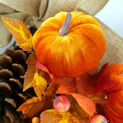 Pre-Lit Fall Teardrop Swag with Pumpkin & Maple Leaves - Autumn Decor