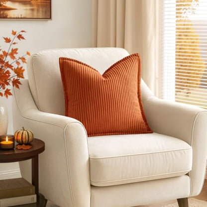 MIULEE Fall Orange Corduroy Pillow Covers 18x18 Set of 2 - Textured Decor
