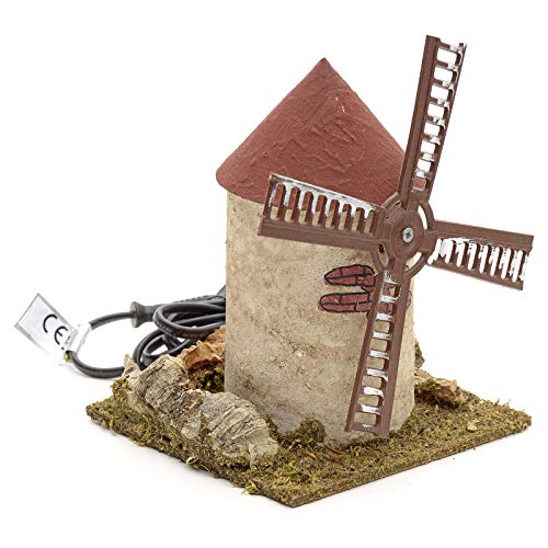 Nativity Windmill for Scenes 15x14x14cm Wooden & Brick Design Plug-In