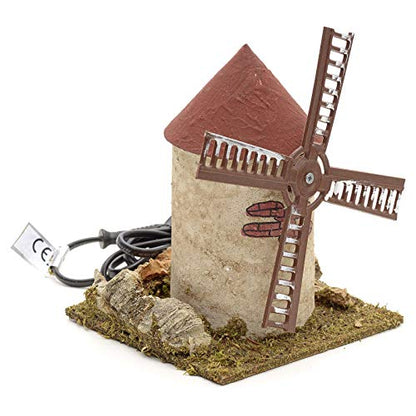 Nativity Windmill for Scenes 15x14x14cm Wooden & Brick Design Plug-In