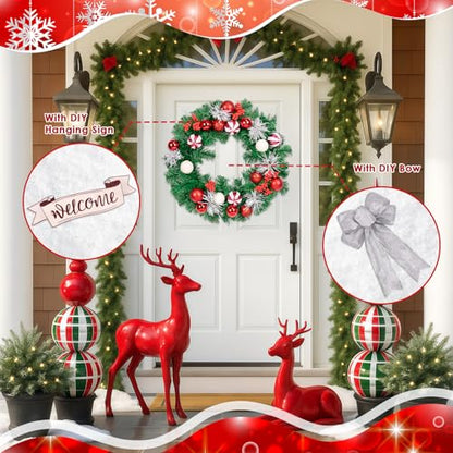 20-Inch Christmas Wreath for Front Door Decor Peppermint Holiday Flower - Variation Wreath 7