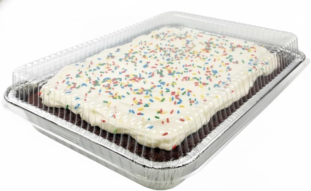PACTOGO Disposable Aluminum Foil Cake Pans with Dome Lids - 13" x 9" x 2" | 108 Oz for Baking & Storing (12 Sets)