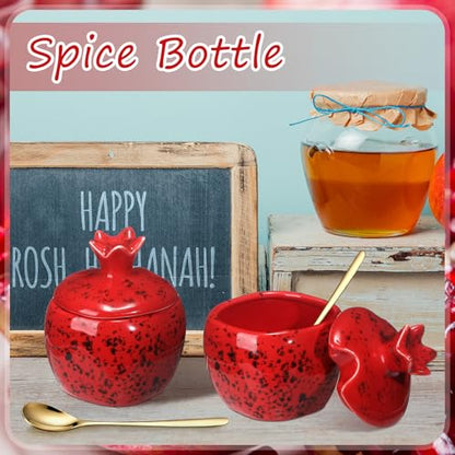 Honeydak Pomegranate Salt Bowl Gift with Lid and Spoon - Rosh Hashanah Decoration
