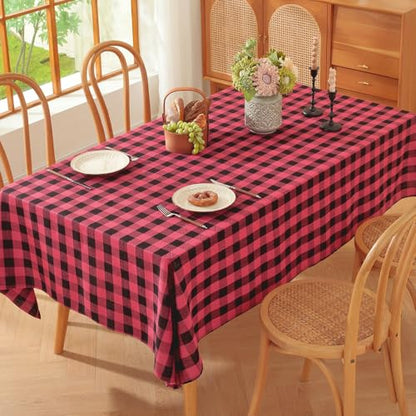 Christmas Tablecloth Rectangular Red and Black Checkered Cloth 84x60 Inches