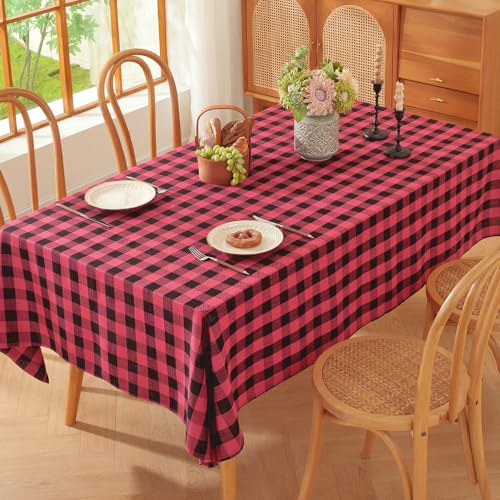 Christmas Tablecloth - Red & Black Checkered Cotton Square, 60x60 Inches