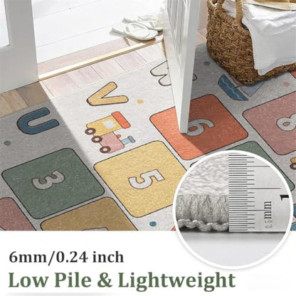Kids Runner Rug 2x6ft Washable Hallway Carpet with Alphabets and Hopscotch - Color-7