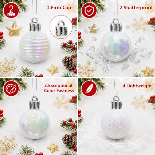 Mini Christmas Ball Ornaments 36 Pack White Rainbow Iridescent 1.2 Inch