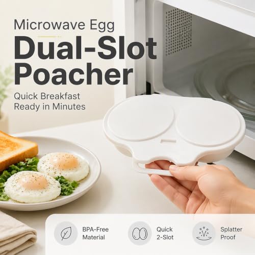 Black 2pcs Microwave Egg Poacher with Lid & Handle - Double Cavity