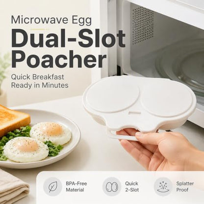 Black 2pcs Microwave Egg Poacher with Lid & Handle - Double Cavity