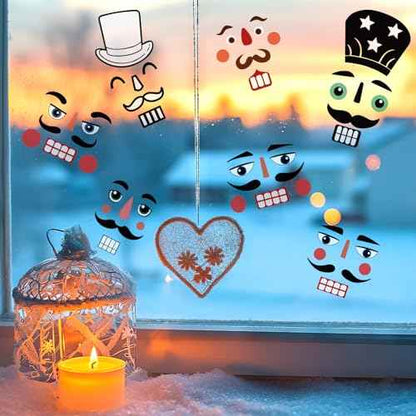40 Pcs Nutcracker Face Decals Christmas DIY Crafts Vinyl Stickers Decoration Nutcracker Face Decals Ornaments for Xmas Glass Water Bottles Cup Gifts Window Decoration