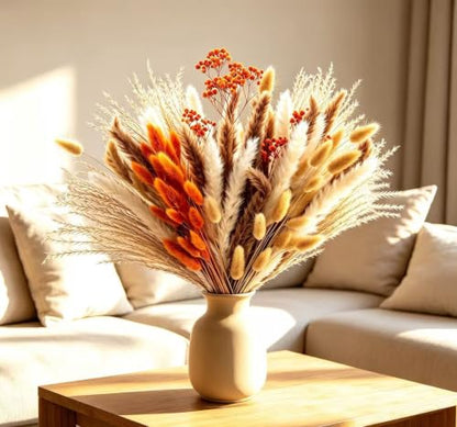 Orange Pampas Grass Bouquet 72 Pcs Dried Flowers for Fall Decor
