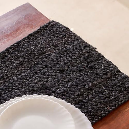 Handwoven Braided Jute Table Runner Reversible - Black 13x108 Inches