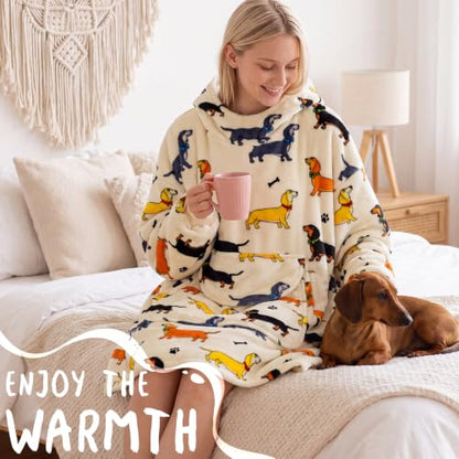 Dachshund Dog Lover Gift Oversized Wearable Blanket Hoodie Adult - Variation of Dachshund / Adult