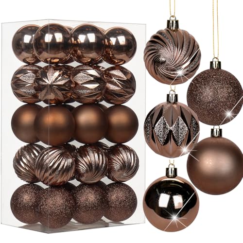 Bronze Christmas Ornaments Set - 30 Small Shatterproof Holiday Tree Balls
