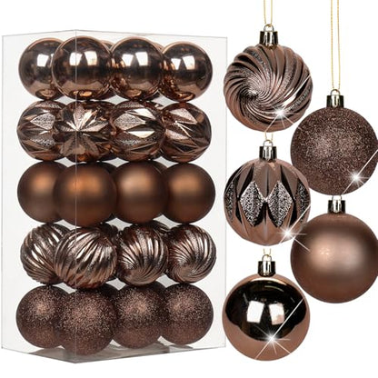 Bronze Christmas Ornaments Set - 30 Small Shatterproof Holiday Tree Balls