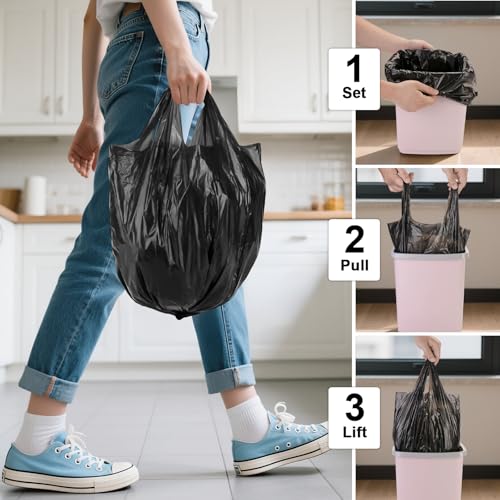 3 Gallon Black Trash Bags with Handles - 100 Count, Heavy Duty, Bathroom Waste Disposal