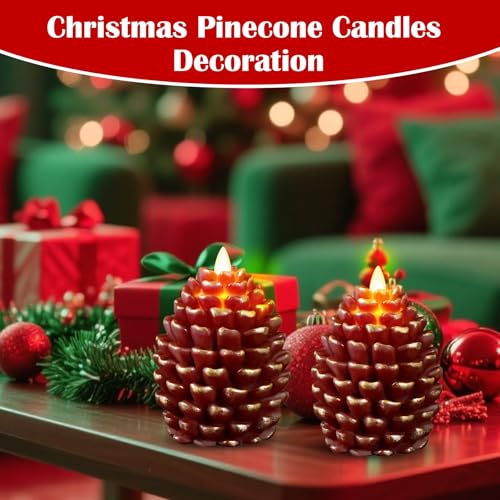 Flameless Christmas Pinecone Candles Set - Red-Brown Thanksgiving Decor