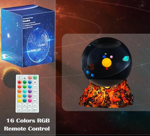 Solar System Model Night Light - Crystal Ball with Remote, 16 Colors, 4 Flashing Modes, Timer, Dimmable - Color 13