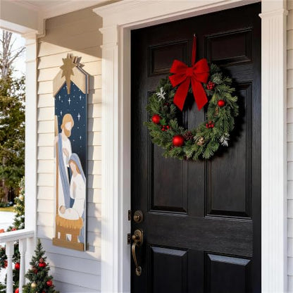 Double-Sided Nativity Porch Sign - 42" Leaning Wood Decor with JOY to the World