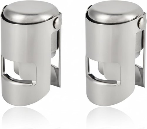 I-MART Pack of 2 Stainless Steel Champagne Stoppers, Prosecco, Sparkling Wine Bottle Stopper, Airtight Seal, Reusable, Dishwasher Safe