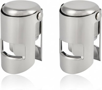 I-MART Pack of 2 Stainless Steel Champagne Stoppers, Prosecco, Sparkling Wine Bottle Stopper, Airtight Seal, Reusable, Dishwasher Safe