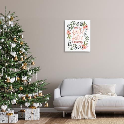 Jolly Christmas Flower Border Canvas Wall Art - 24 x 30 Inch Holiday Decor - Variation of Jolly Holiday Christmas 30"L x 24"W