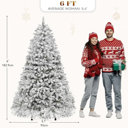 Snow Flocked Christmas Tree 6ft with Remote Control - White Variant