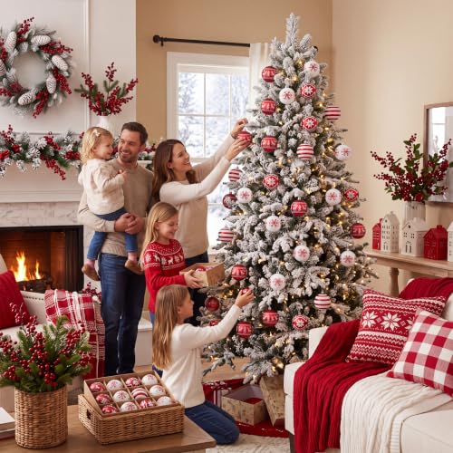 Valery Madelyn Red White Christmas Ornaments Set 24 pcs 2.36 Inch Tree Decorations