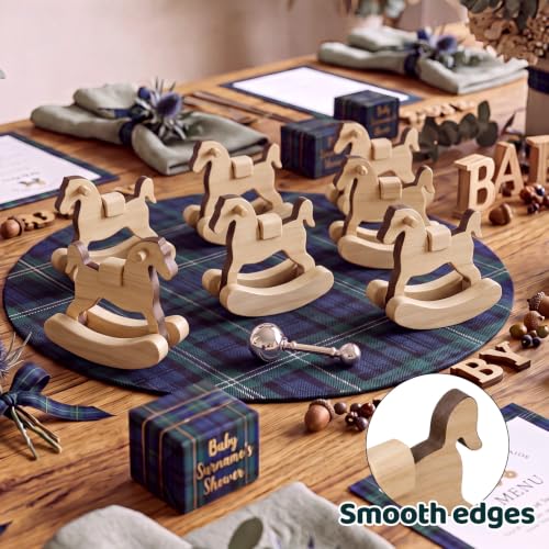Mini Wooden Rocking Horse Set - Baby Shower Table Decor - 6 Pack - Wood