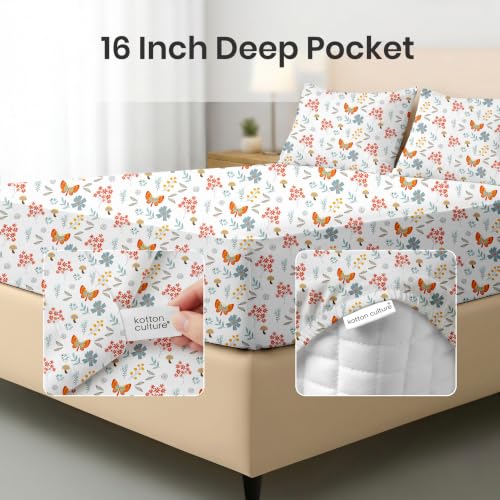 Egyptian Cotton Fitted Sheet Set - Rain Forest Pattern, Olympic Queen, 16" Deep Pockets