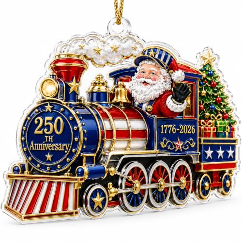 Santa Train 250 Anniversary Christmas Ornament Acrylic Patriotic USA Celebration