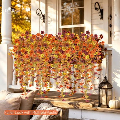 Artificial Mums for Outdoors - Full 16-Branch Fall Flower Bundles with Large Blooms - Yellow, Orange, Burgundy - Variation 2