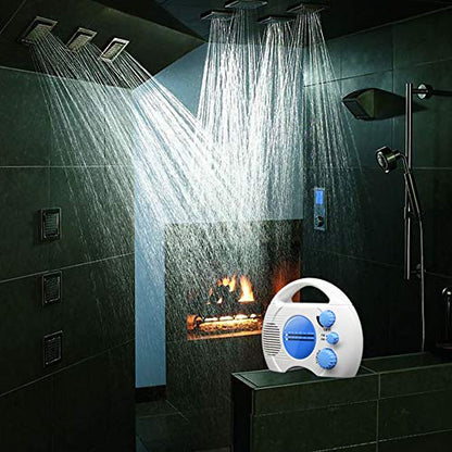 Waterproof Portable Shower Radio with AM/FM, Built-in Speaker, Adjustable Volume