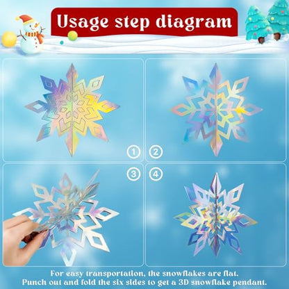 Colorful Iridescent Paper Snowflake Christmas Decorations Set - 36PCS