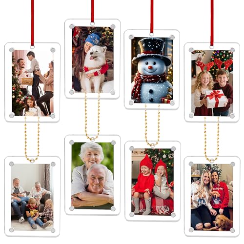 Clear Acrylic Christmas Photo Ornament Set of 4 - 2x3 Inch Magnetic Picture Frames