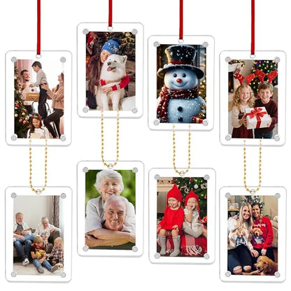 Clear Acrylic Christmas Photo Ornament Set of 4 - 2x3 Inch Magnetic Picture Frames