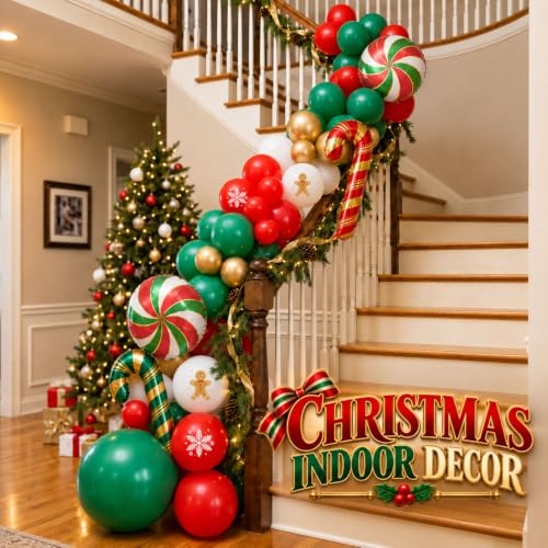 Christmas Balloon Arch Kit with Candy Cane & Peppermint Foil Balloons - Green Red Variation