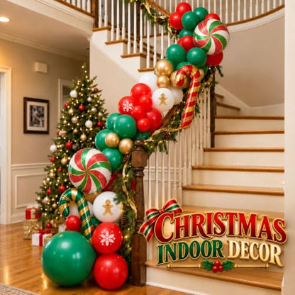 Christmas Balloon Arch Kit with Candy Cane & Peppermint Foil Balloons - Green Red Variation