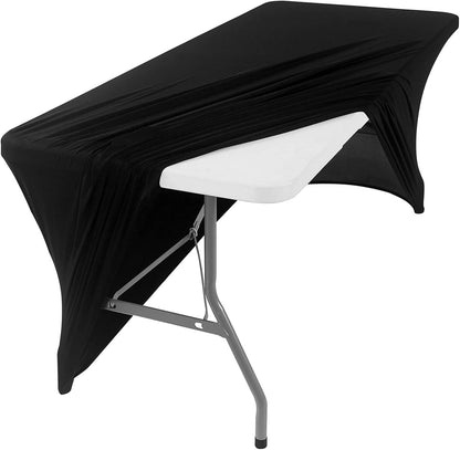 Peomeise 8FT Spandex Table Cover - Rectangular Stretch Tablecloth in Black for Events & Parties
