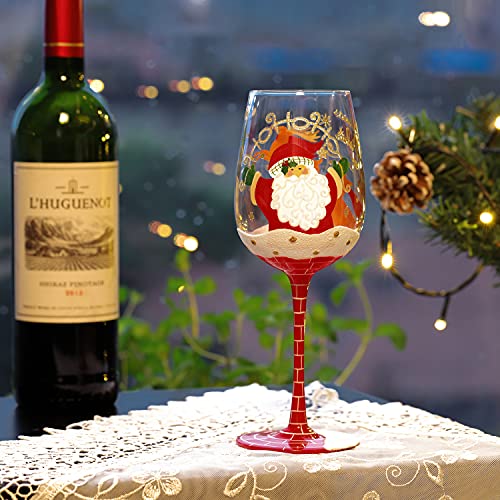 Hand Painted Santa Reindeer Wine Glass - Christmas Gift 15 oz - Variation: Santa Claus & Elk